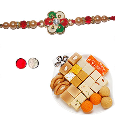 "Zardosi Rakhi - ZR-5390 A (Single Rakhi), 500gms of Assorted Sweets - Click here to View more details about this Product